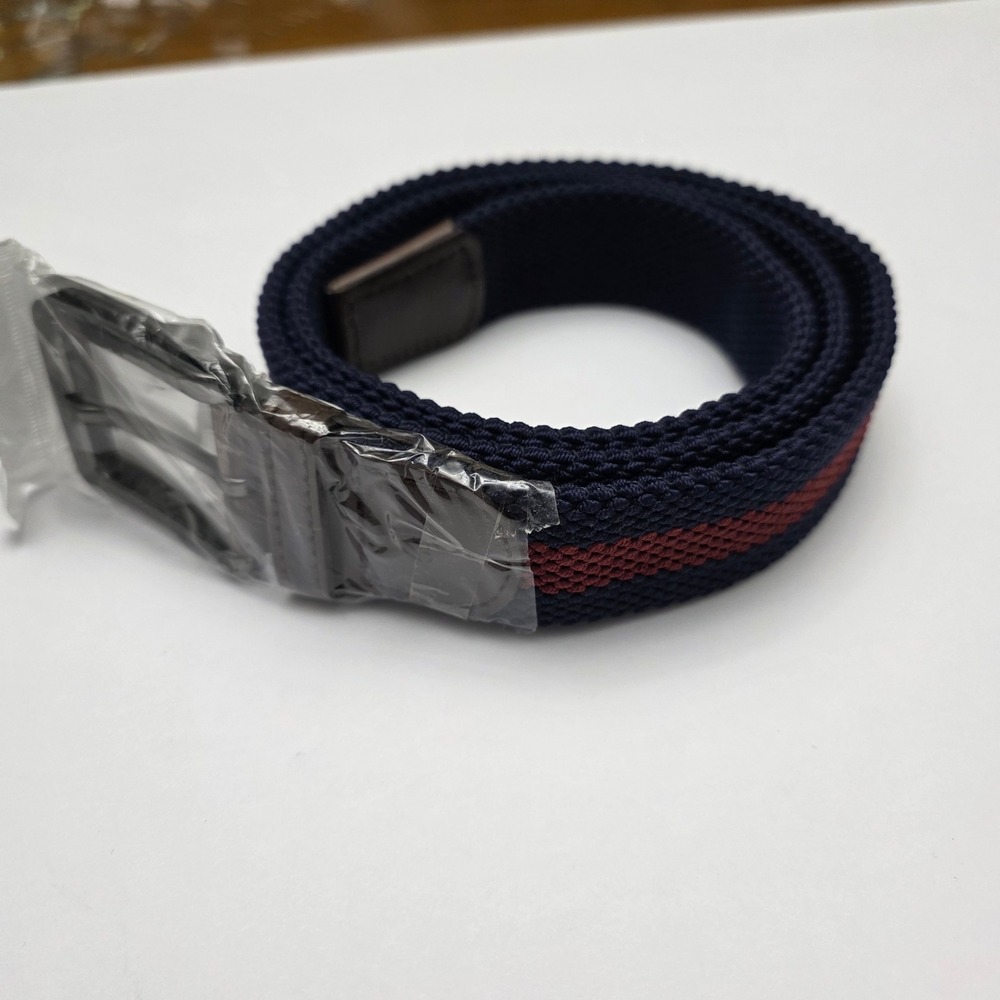 Bosten Scott Golf Mens Blue Red Stripe Canva Belt with‎ Brown Leather